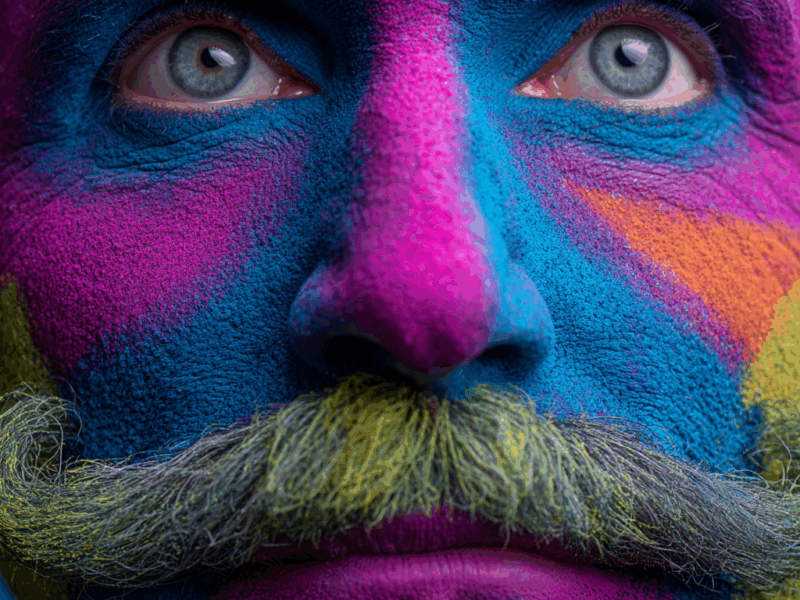 Équipe d'entreprise participant au challenge Movember avec des moustaches, application mobile Gandee en arrière-plan