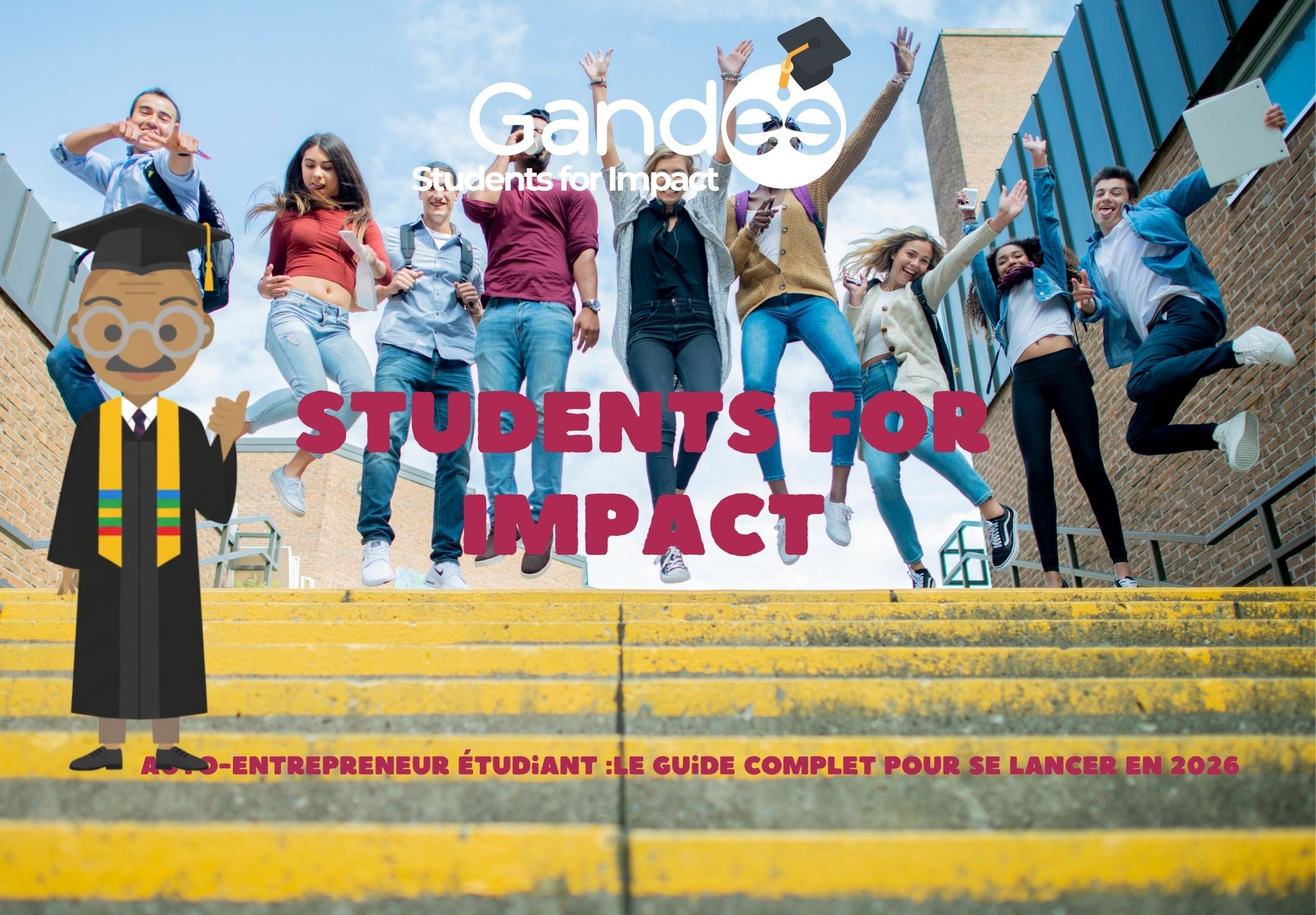 Étudiants souriants, guide auto-entrepreneur étudiant 2026 - Students for Impact - job étudiant - Gandee