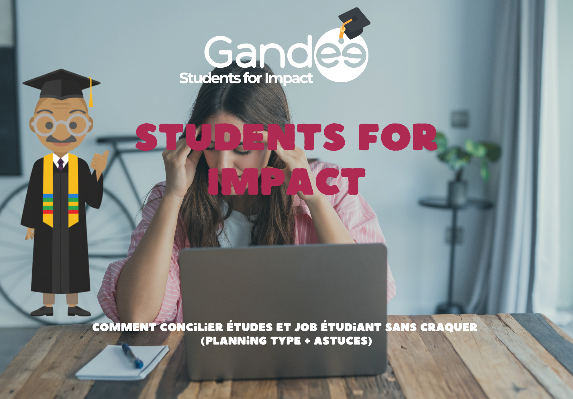 Photo d'un étudiant illustrant le thème Comment concilier études et job étudiant sans craquer (planning type + astuces) - Students for Impact by Gandee